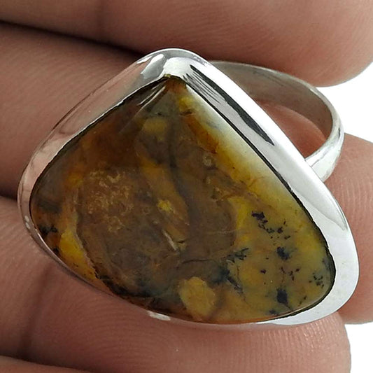 Natural Jasper Gemstone Solitaire Vintage Brown Ring Size 7 925 Silver F26