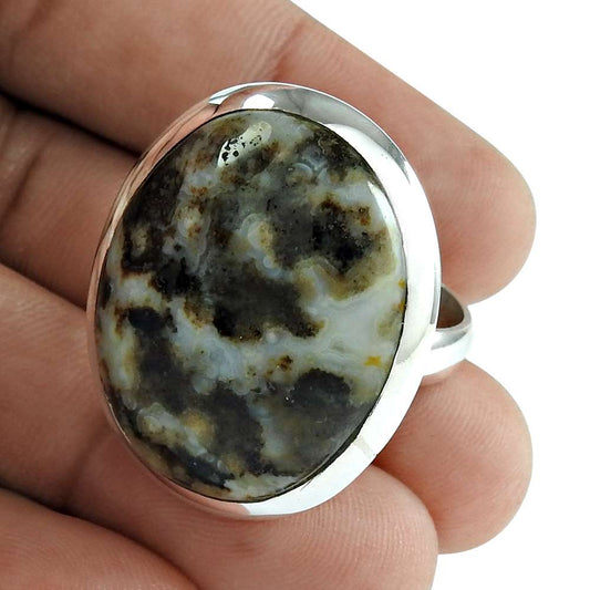 Natural Jasper Gemstone 925 Silver Solitaire Boho Ring Size 9 For Girls U15