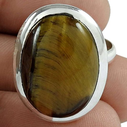 Natural Tiger'S Eye Solitaire Vintage Ring Size 8 925 Silver For Girls F23
