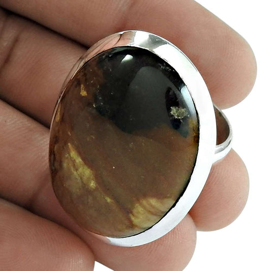 Woman Gift 925 Silver Natural Jasper Statement Boho Ring Size 8.5 V15