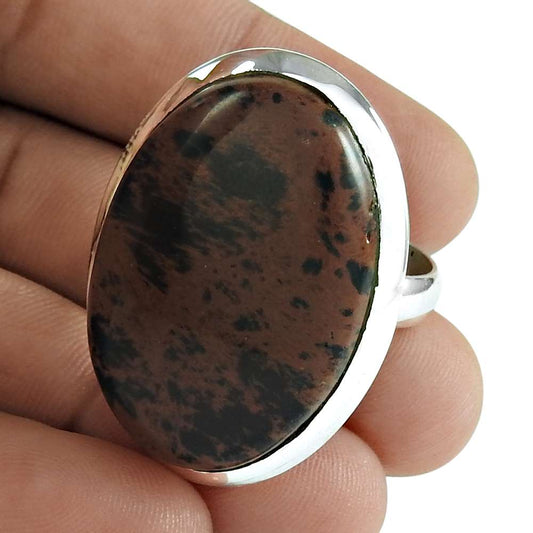 Woman Gift Natural Jasper Cocktail Ring Size 9 925 Silver W10