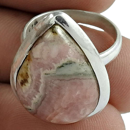 Natural Rhodochrosite 925 Silver Cocktail Vintage Ring Size 6 For Women I26