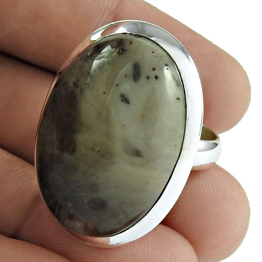 Woman Gift Natural Jasper Solitaire Boho Ring Size 6.5 925 Silver X15