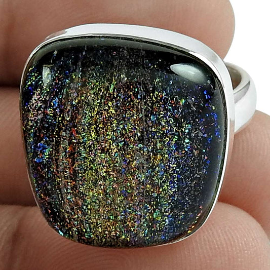 Natural Dico Glass Gemstone Statement Blue Ring Size 7 925 Sterling Silver Y10