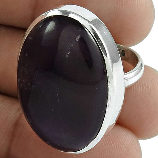 Natural Amethyst Solitaire Vintage Ring Size 5.5 925 Silver For Girls D1