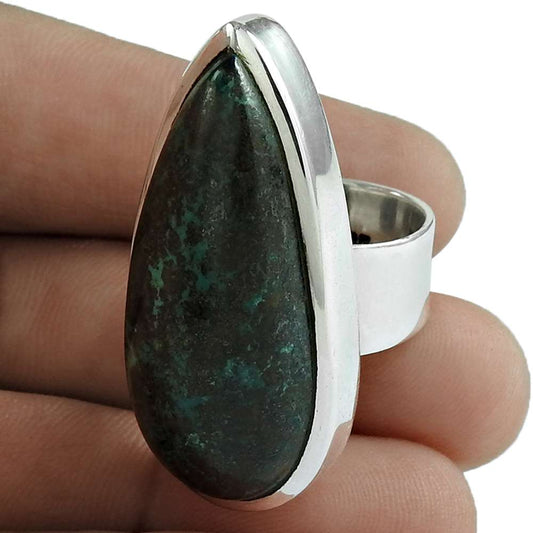 Natural Chrysocolla Gemstone Cocktail Boho Ring Size 6 925 Sterling Silver Z15
