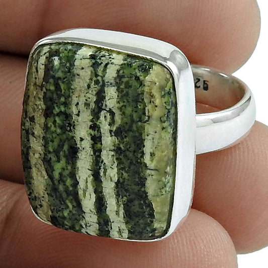 Natural Seraphinite Cocktail Bohemian Ring Size 7.5 925 Silver For Women R25