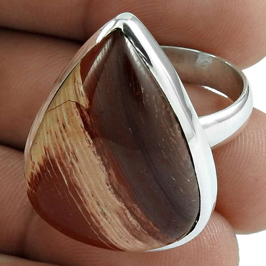 Woman Gift 925 Silver Natural Jasper Statement Boho Ring Size 8 A16