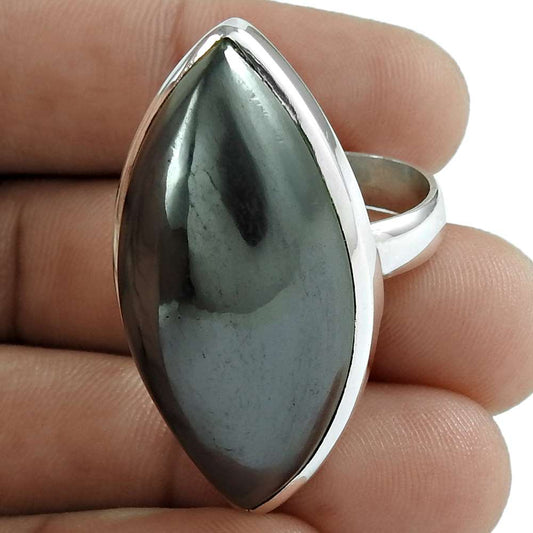 Woman Gift Natural Gun Metal Cocktail Boho Ring Size 9 925 Silver C16