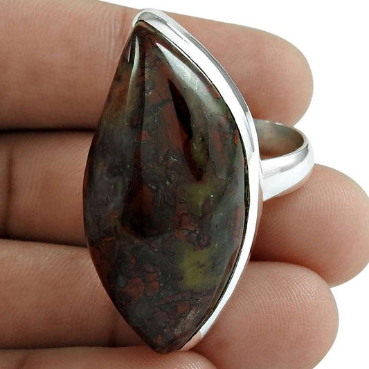Natural Jasper Gemstone Statement Boho Red Ring Size 8.5 925 Sterling Silver Z10