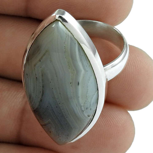 Woman Gift Natural Botswana Agate Gemstone Ring Size 7 925 Silver A19