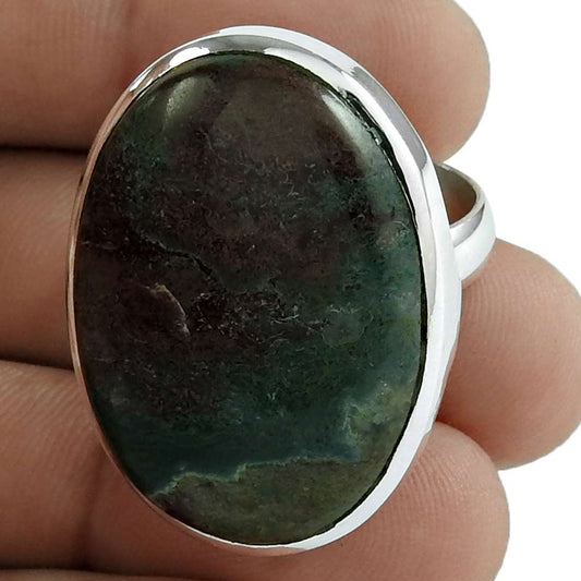 Woman Gift 925 Silver Natural Ocean Jasper Gemstone Cocktail Ring Size 6 C19