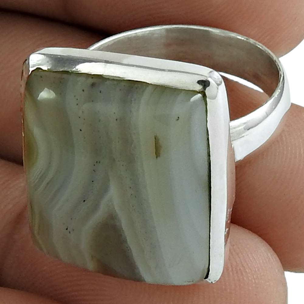 Natural Agate Gemstone Cocktail Vintage Ring Size 8 925 Sterling Silver S27
