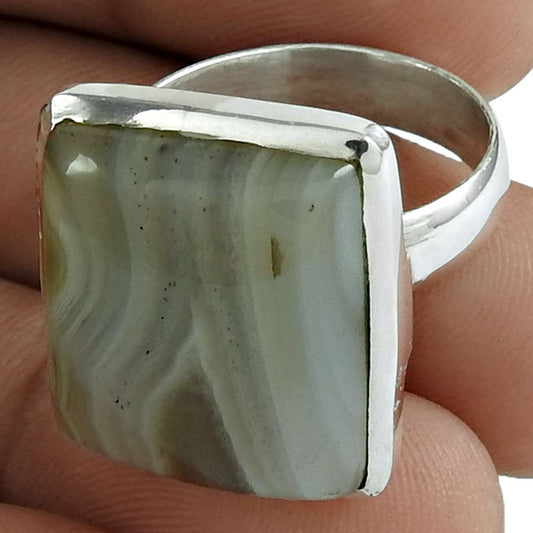 Natural Agate Gemstone Cocktail Vintage Ring Size 8 925 Sterling Silver S27