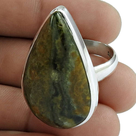 Woman Gift Natural Ocean Jasper Gemstone 925 Sterling Silver Ring Size 9 D19