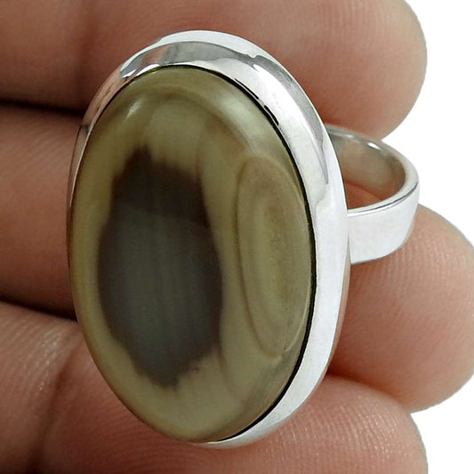 Woman Gift 925 Silver Natural Imperial Jasper Statement Ring Size 7 E19