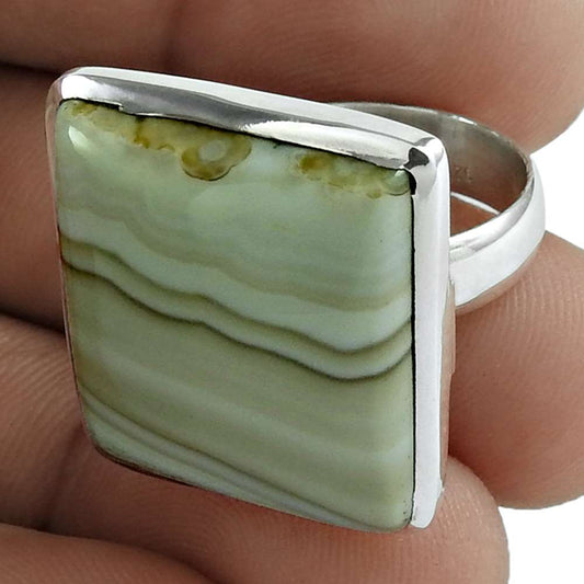 Woman Gift Natural Ocean Jasper Gemstone Cocktail Ring Size 6 925 Silver F19