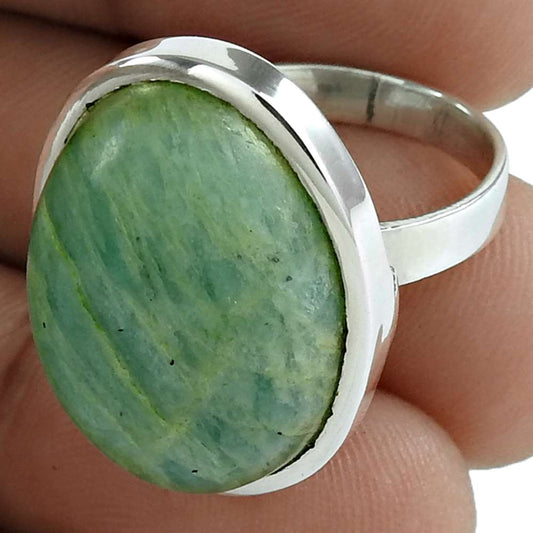 Gift For Her Natural Amazonite Statement Boho Ring Size 6 925 Silver E25