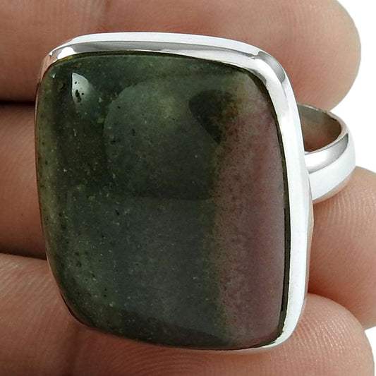 Woman Gift Natural Ocean Jasper Gemstone Ring Size 8.5 925 Silver G19