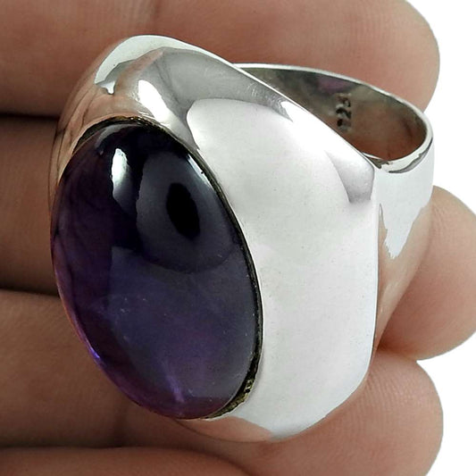 Woman Gift 925 Sterling Silver Natural Amethyst Statement Ring Size 9 H19