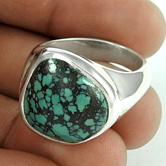 Woman Gift Natural Turquoise Gemstone 925 Silver Statement Ring Size 10 J19