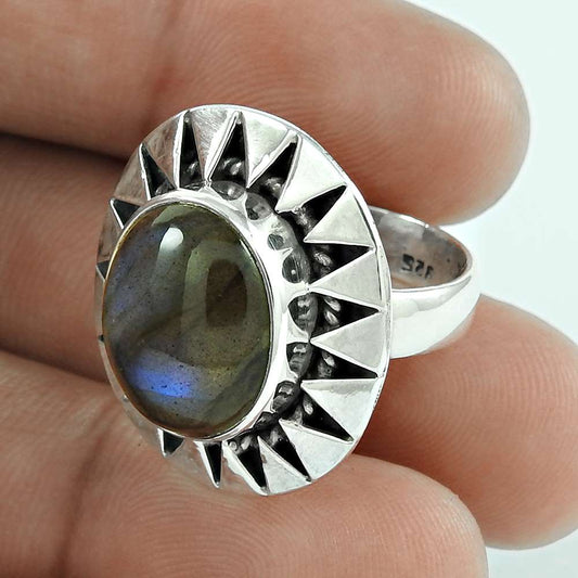 Natural Labradorite Gemstone Statement Ring Size 6.5 925 Silver For Girls J16
