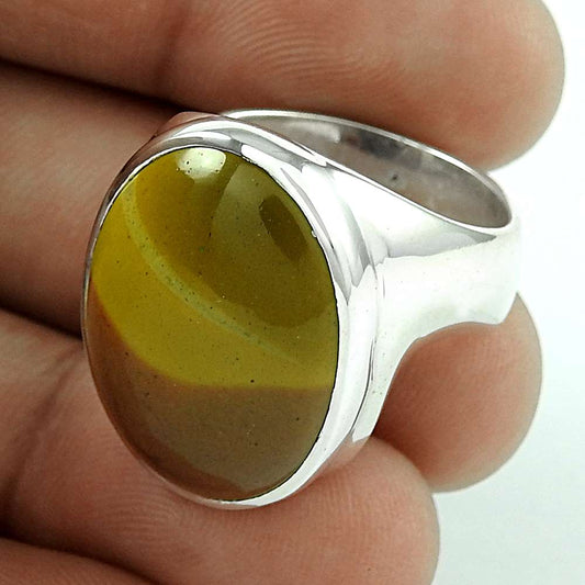 Natural Mookaite Gemstone Statement Boho Ring Size 8.5 925 Sterling Silver L16