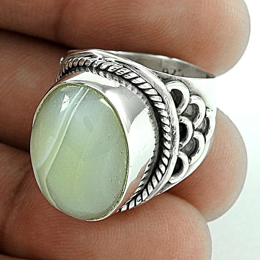 Woman Gift 925 Silver Natural Botswana Agate Statement Ring Size 6 F16