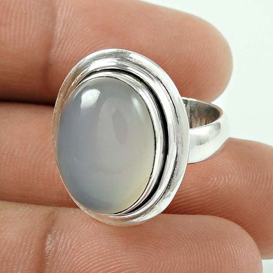 Woman Gift Chalcedony Gemstone 925 Silver Cocktail Tribal Ring Size 7 P37