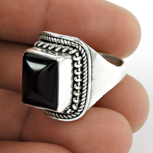 Woman Gift Onyx Gemstone Statement Boho Ring Size 8.5 925 Silver Q1