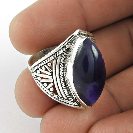 Gift For Her Natural Amethyst Solitaire Tribal Ring Size 7 925 Silver K25