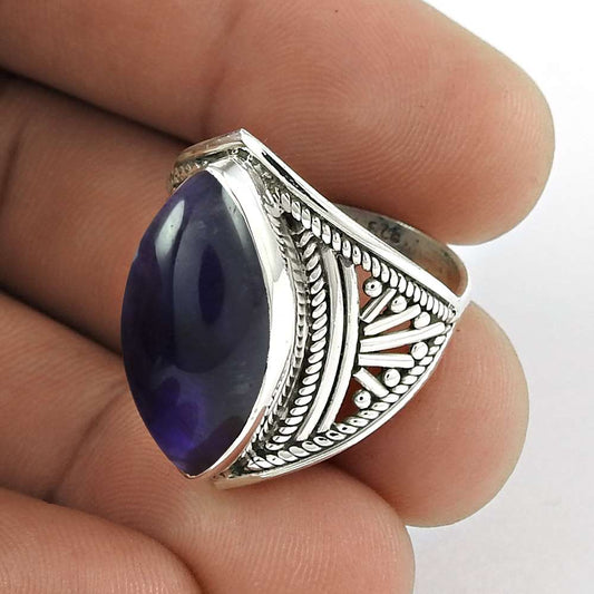 Natural Amethyst Solitaire Tribal Ring Size 6.5 925 Silver For Women F25