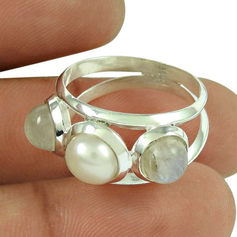 Beautiful Design 925 Silver Rainbow Pearl Ring