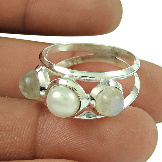 Very Light 925 Silver Rainbow Pearl Ring Fabricante