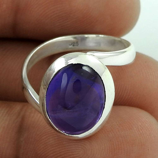 Gift For Her Natural Amethyst Solitaire Tribal Ring Size 8 925 Silver I10