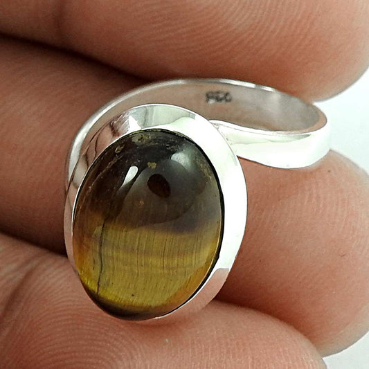 Gift For Women Cocktail Tribal Ring Size 6 925 Silver Natural Tiger'S Eye T7