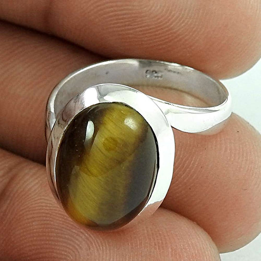 Gift For Women Solitaire Tribal Ring Size 6 925 Silver Natural Tiger'S Eye L11