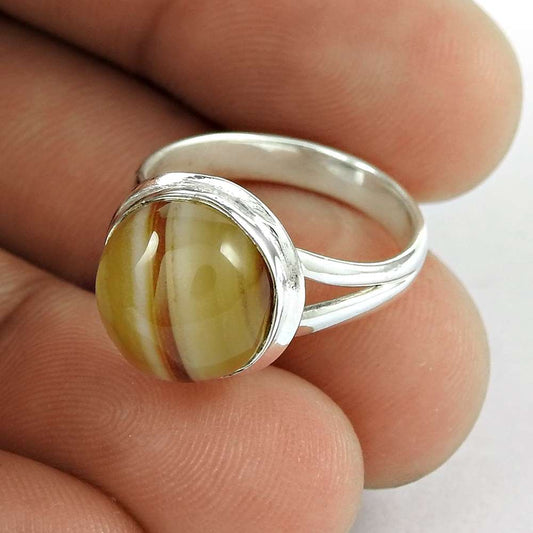 Natural Striped Onyx 925 Silver Cocktail Tribal Ring Size 5.5 For Girls Y4