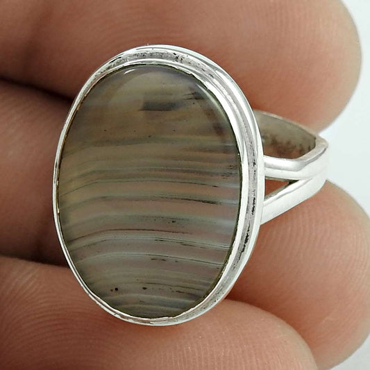 Gift For Her Natural Botswana Agate Solitaire Ethnic Ring Size 5 925 Silver E5