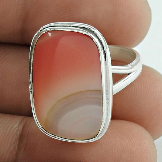 Natural Striped Onyx Gemstone Statement Boho Ring Size 7 925 Sterling Silver H14