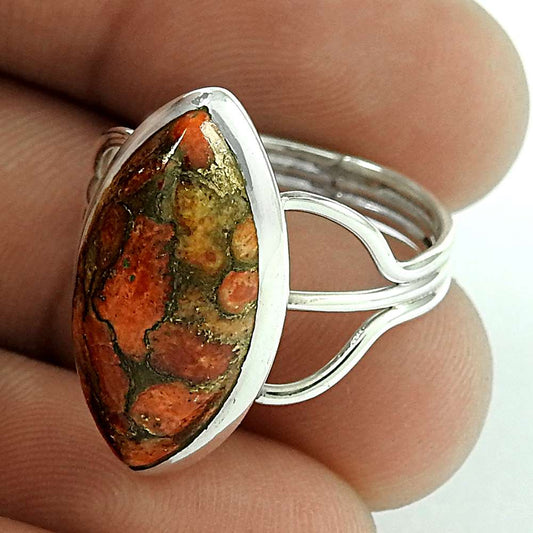 Natural Turquoise Gemstone Solitaire Boho Ring Size 7.5 925 Sterling Silver H9