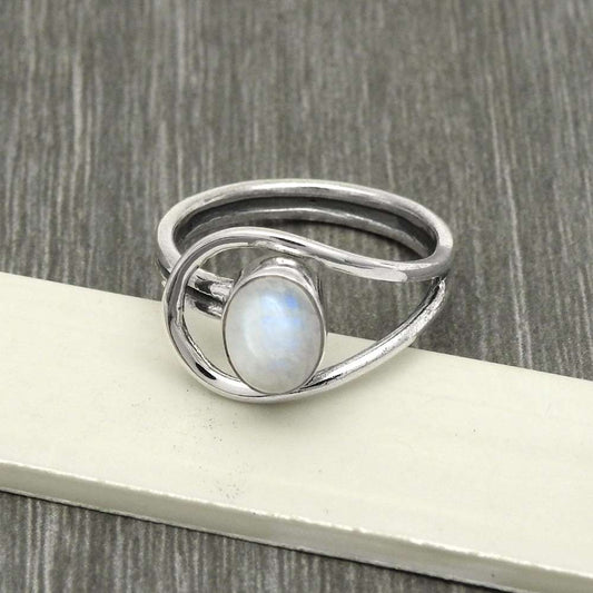 Natural Rainbow Moonstone Cocktail Ring Size 6 925 Silver For Girls J3