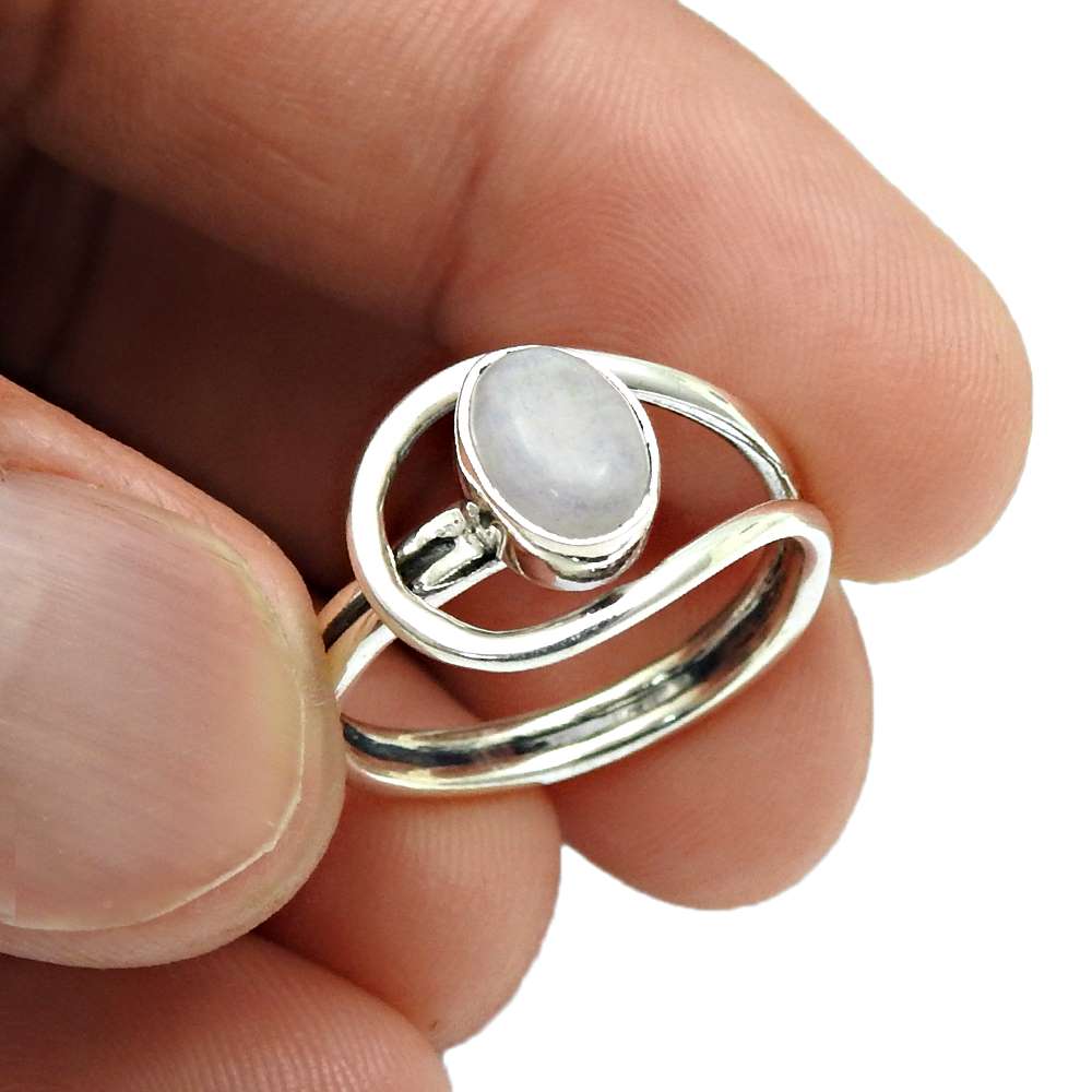 Gift For Women Cocktail Ring 925 Silver Natural Rainbow Moonstone H9