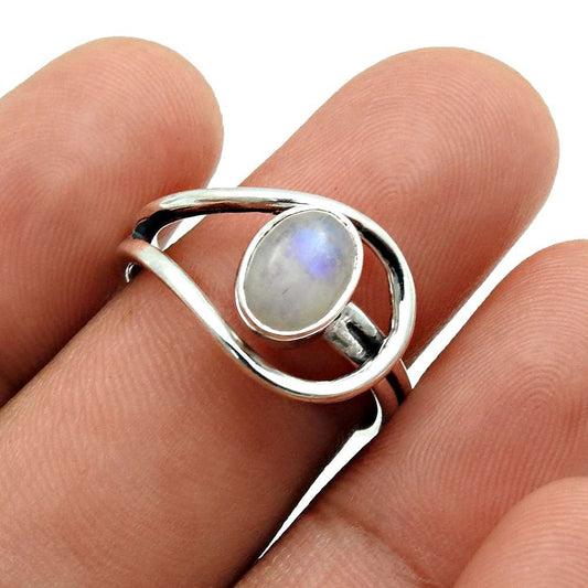 Gift For Her 925 Silver Natural Rainbow Moonstone Cocktail Ring Size 7 Q3