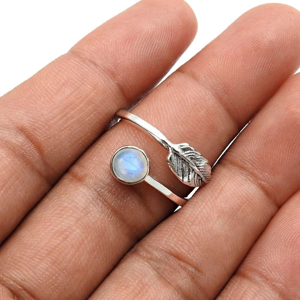 Gift For Her 925 Silver Natural Labradorite Cocktail Leaf Adjustable Ring J14