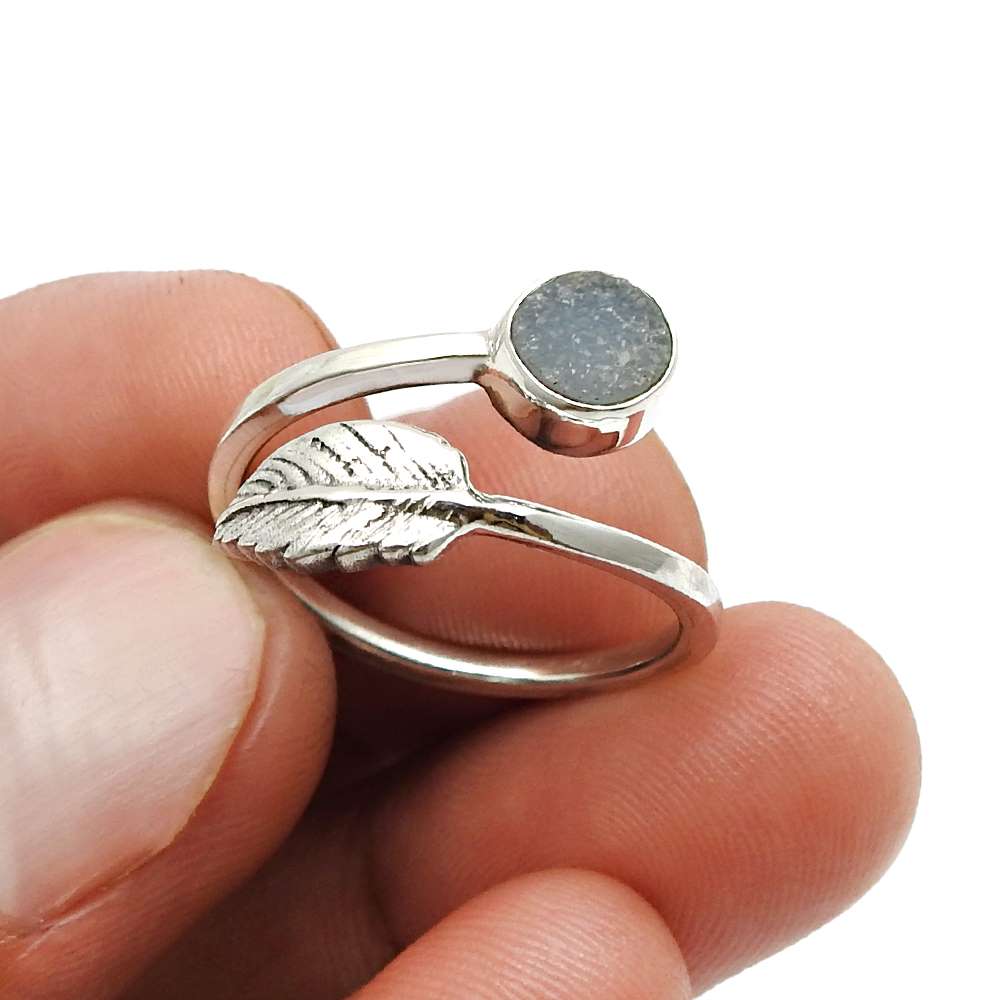 Gift For Her 925 Silver Natural Labradorite Cocktail Leaf Adjustable Ring J14