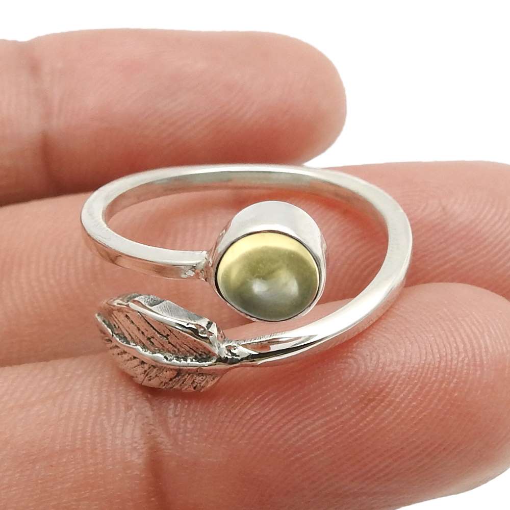 Gift For Her 925 Silver Natural Labradorite Cocktail Leaf Adjustable Ring J14