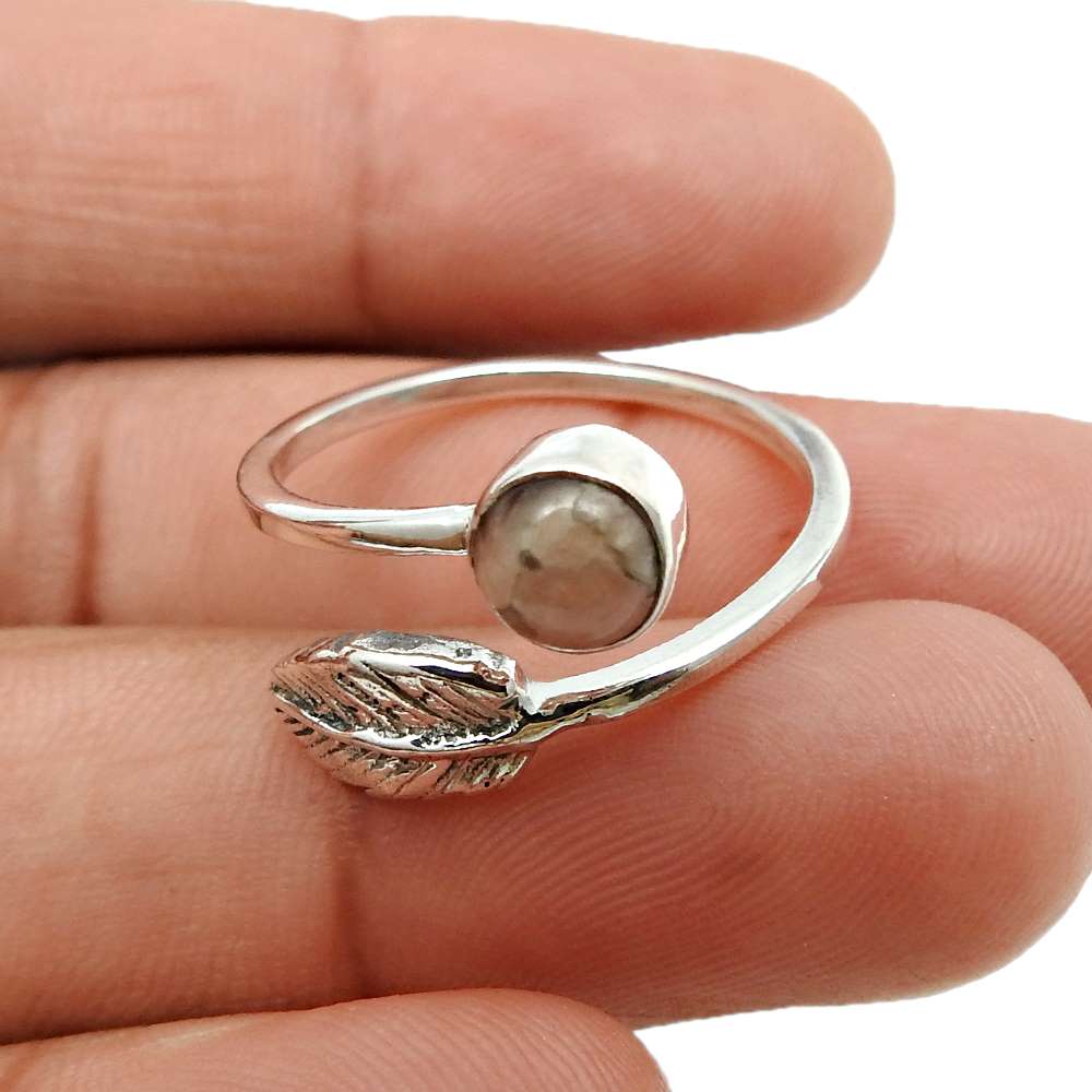 Gift For Her 925 Silver Natural Labradorite Cocktail Leaf Adjustable Ring J14