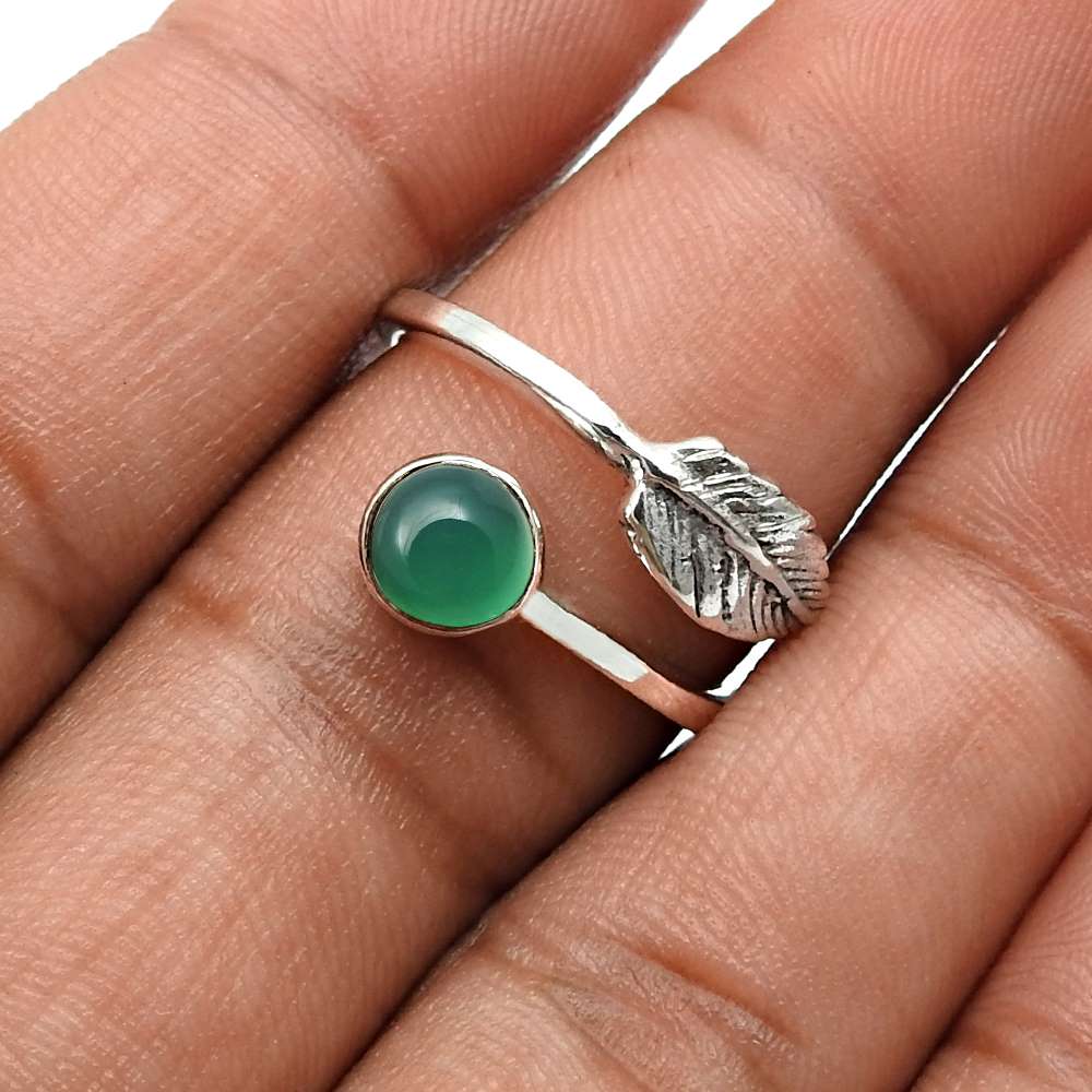 Gift For Her 925 Silver Natural Labradorite Cocktail Leaf Adjustable Ring J14