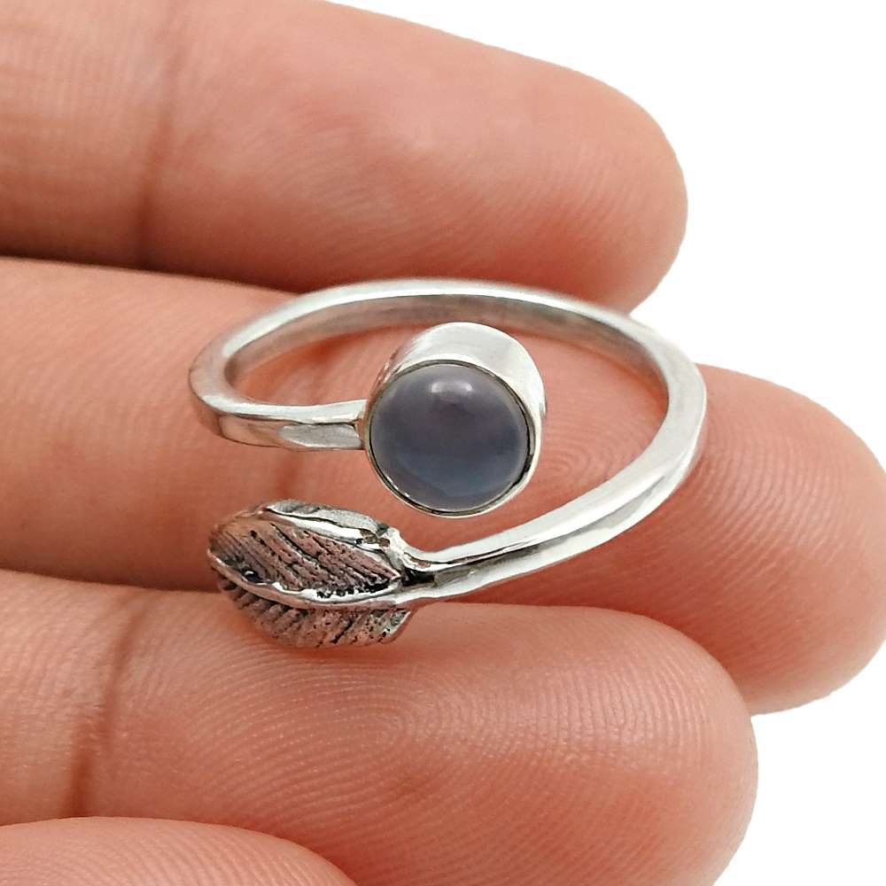 Gift For Her 925 Silver Natural Labradorite Cocktail Leaf Adjustable Ring J14